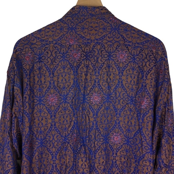 VINTAGE VIP Button Down Shirt Metallic Embroidered Shimmer Retro Funky Medium - Picture 5 of 14